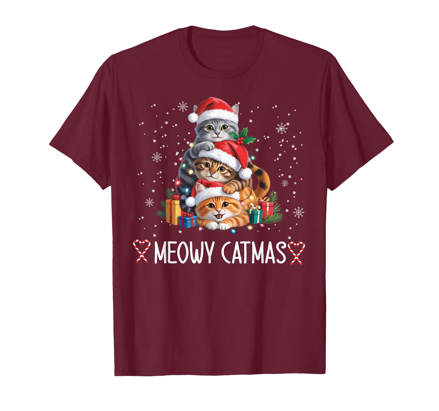 Meowy Catmas Cat Christmas Tree Xmas Funny Santa Women Girls T-Shirt