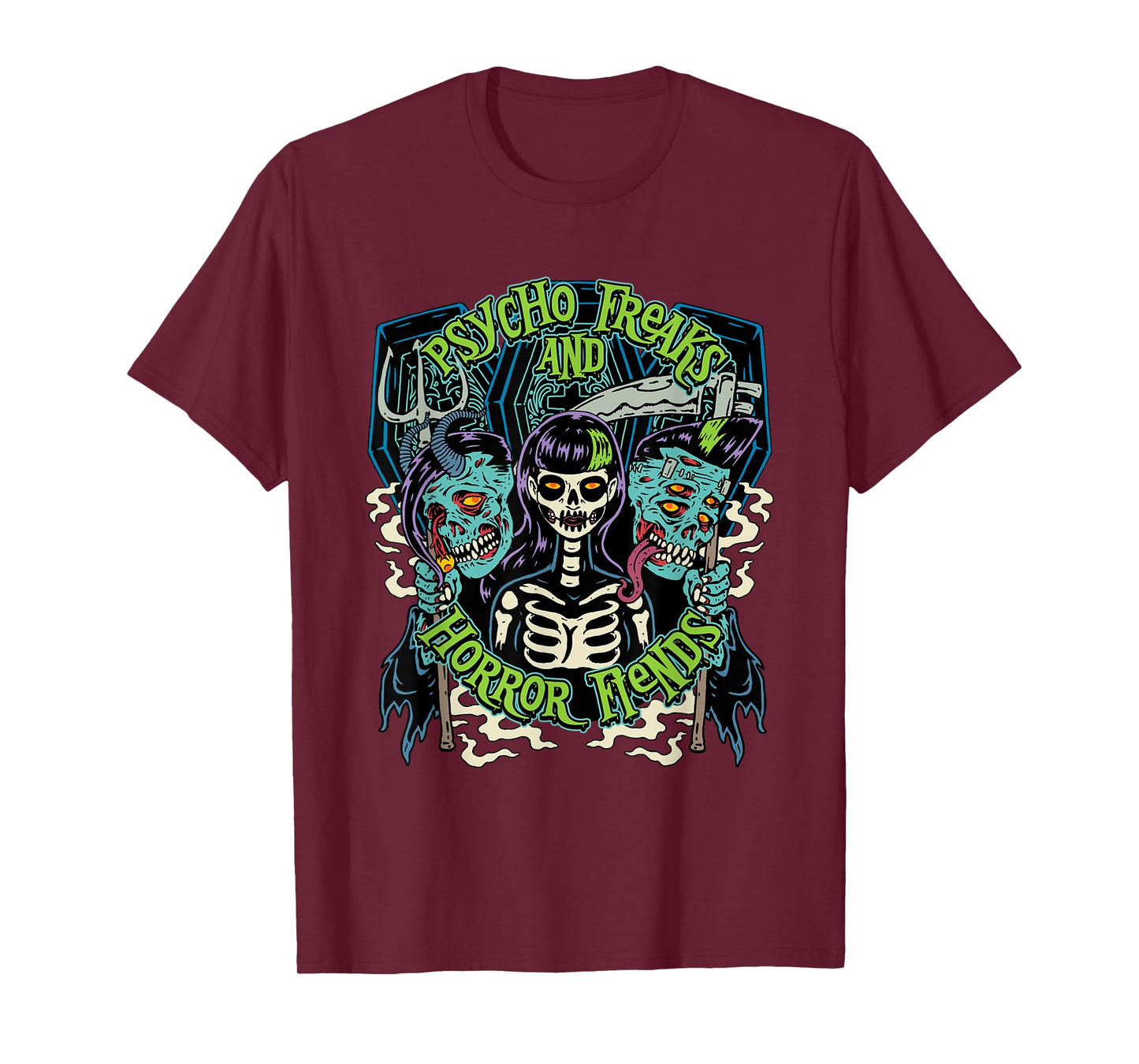 Monsters and Martians Psycho Freaks Halloween T-Shirt - Black, Small - Horror Enthusiasts, Unisex, Short Sleeve, T-Shirt