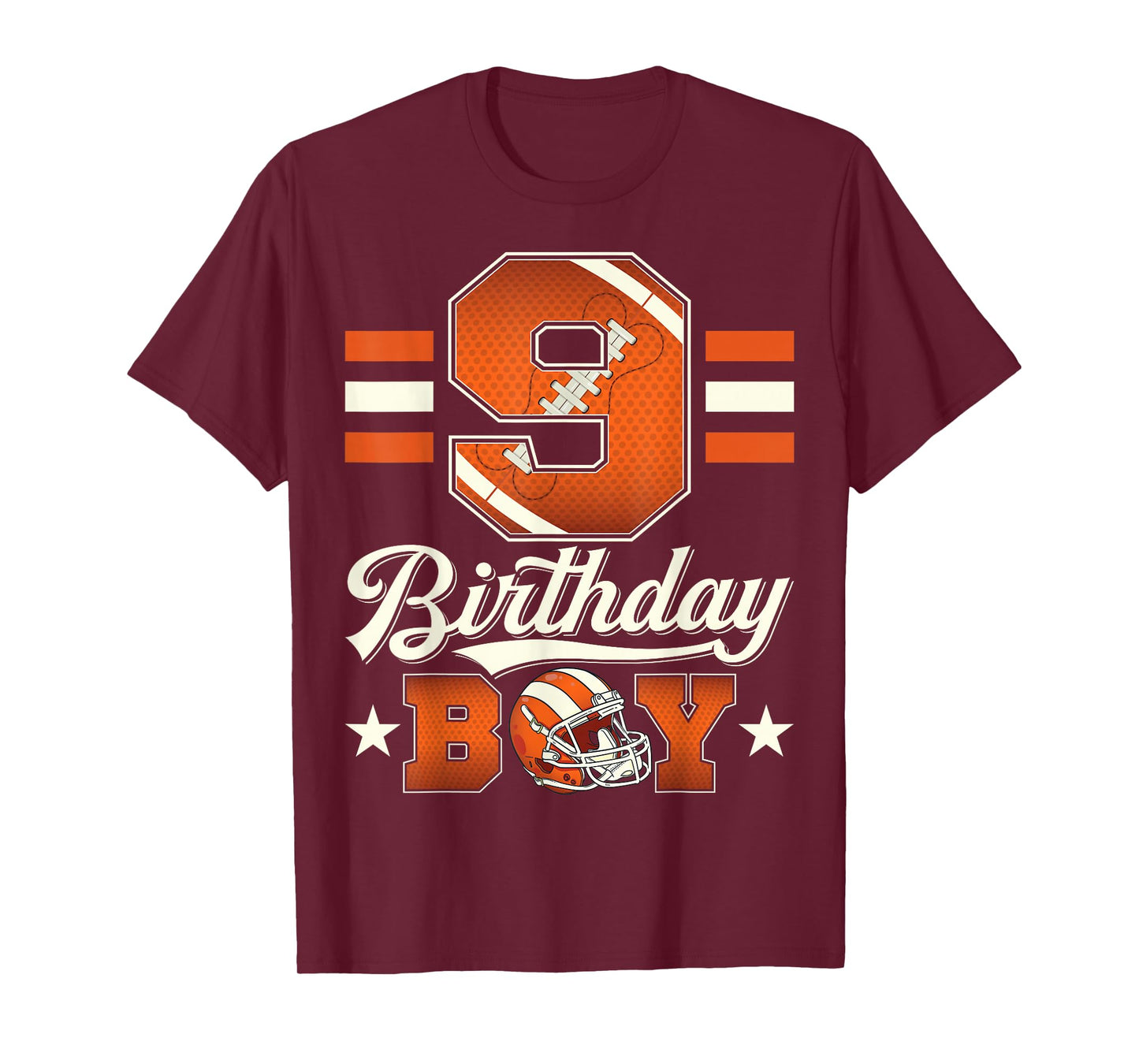 Nine 9th Birthday Boy Football 9 Year Old Sports Party T-Shirt