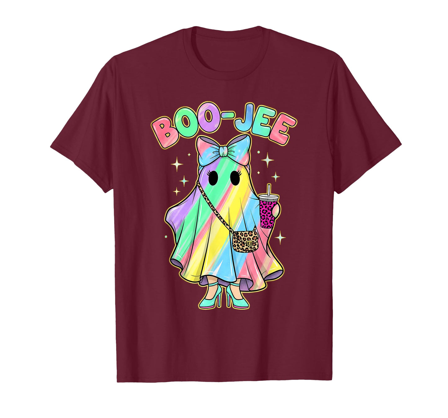 Funny Halloween Shirt Cute Boo-JEE Rainbow Ghost Women Girls T-Shirt