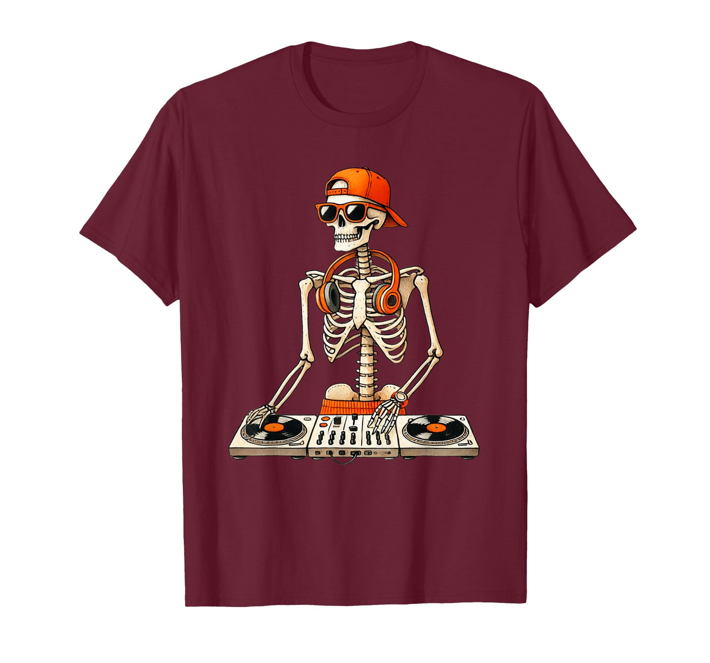 Skeleton DJ Halloween Costume Turntable Music Funny Men Boys T-Shirt