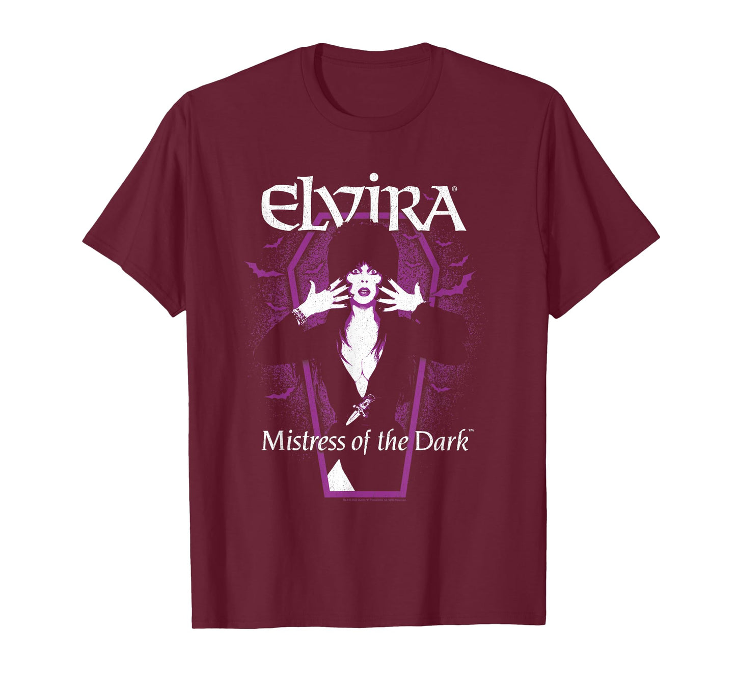 Elvira, Mistress of The Dark Purple Bats and Coffin T-Shirt