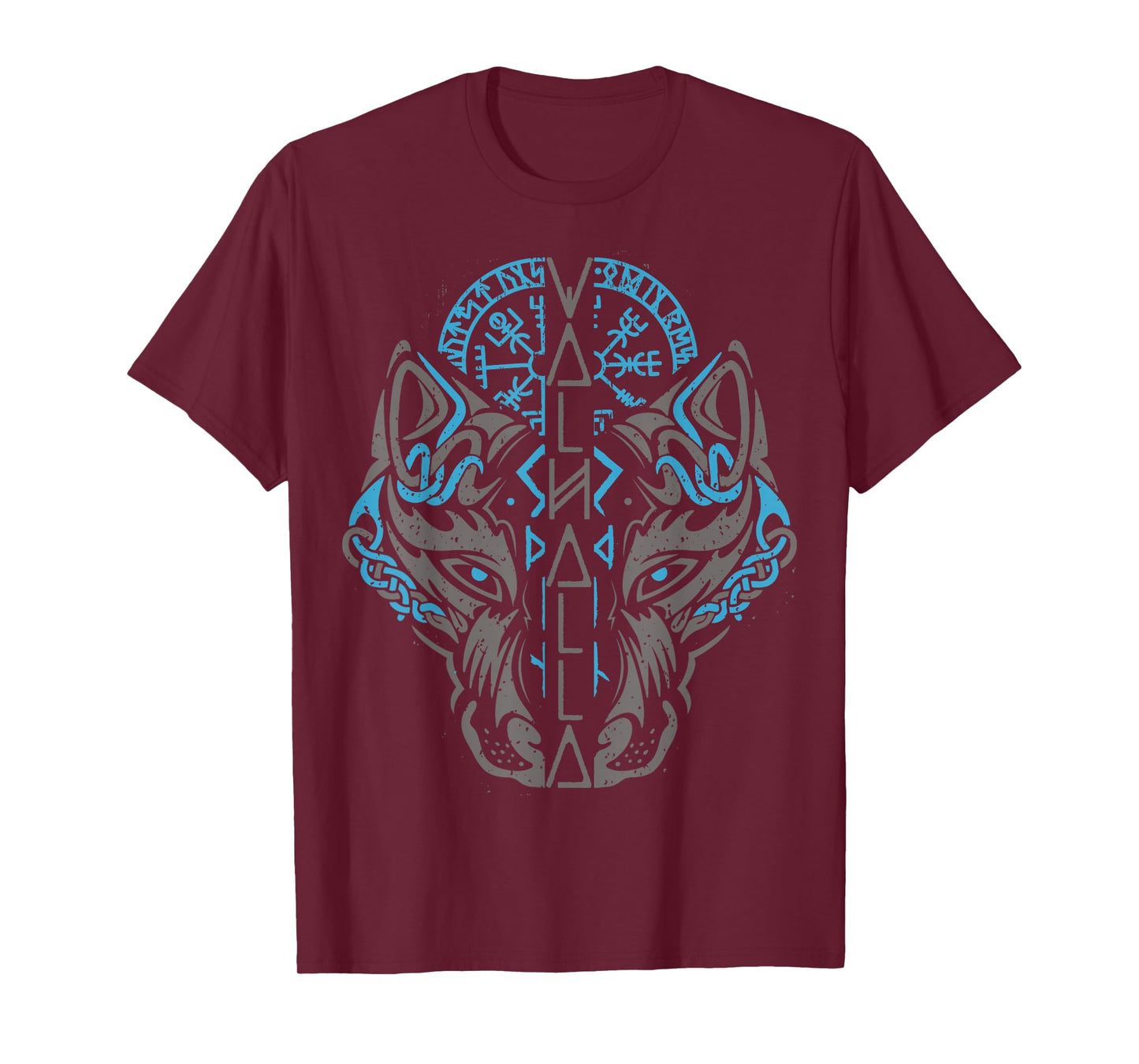 Valhalla Wolf Mask Odin Runes Norse Compass Viking T-Shirt