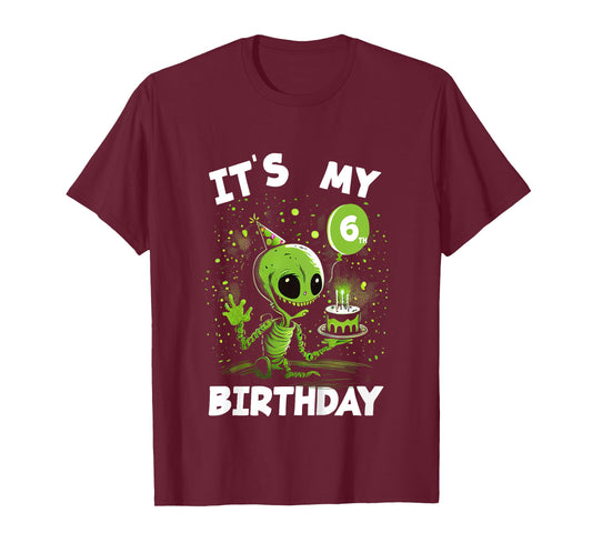 Kids It's my 6th Birthday 6 Year Old Alien T-Shirt