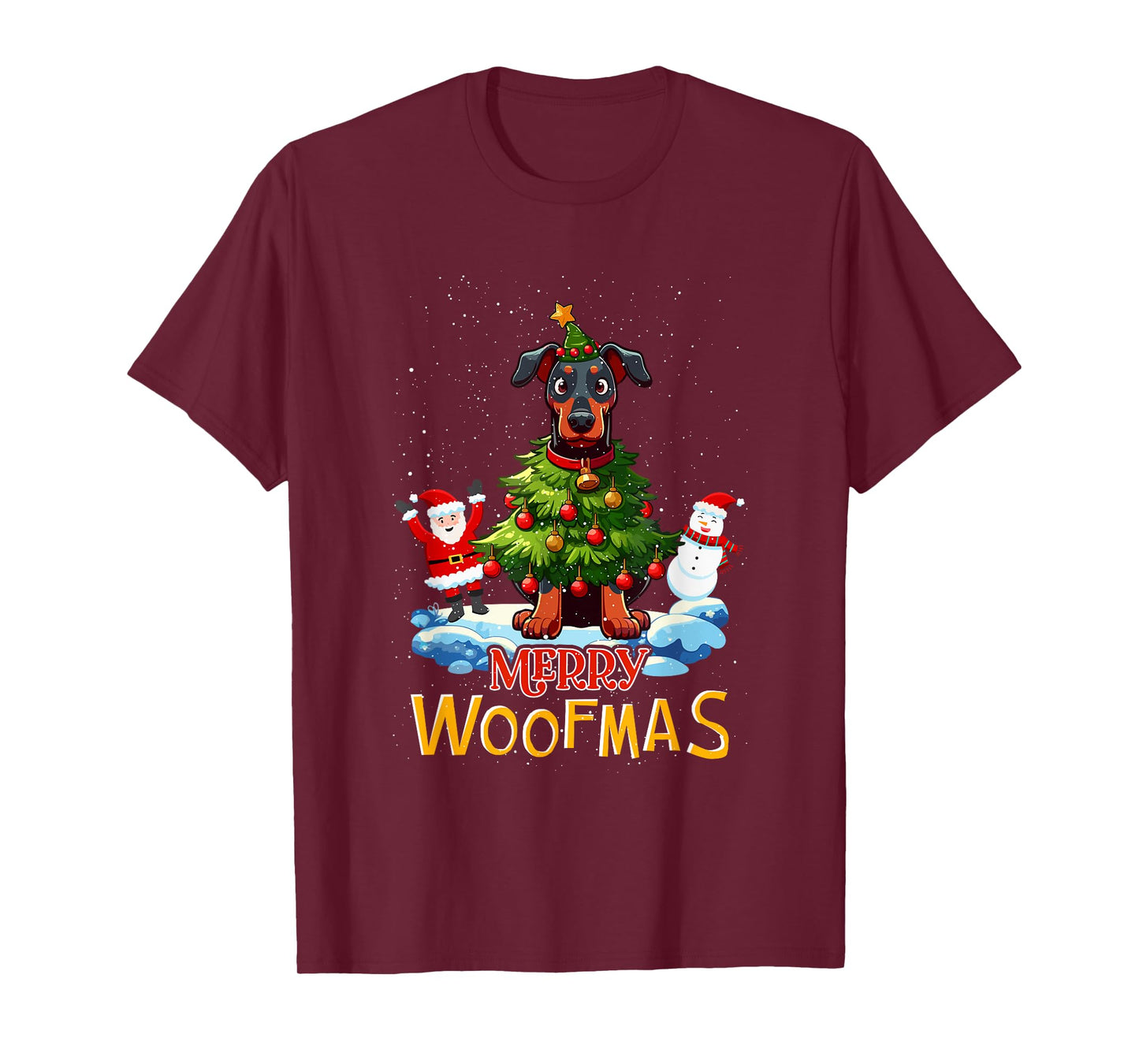 Doberman Merry Christmas Tree Lights Dog X-Mas Dogs T-Shirt