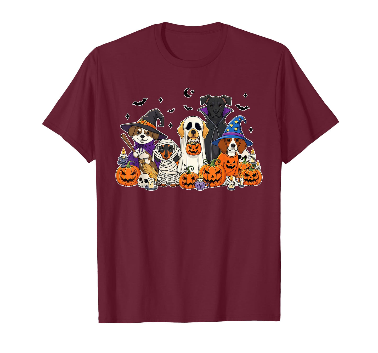 Cute Dogs in Ghost Witch Mummy Costume Women Men Halloween T-Shirt