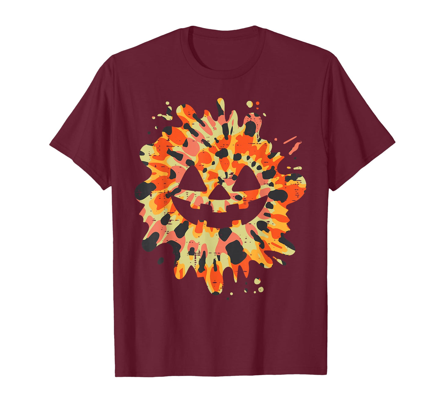 Orange Tie Dye Pumpkin Face Jack O Lantern Halloween Hippie T-Shirt