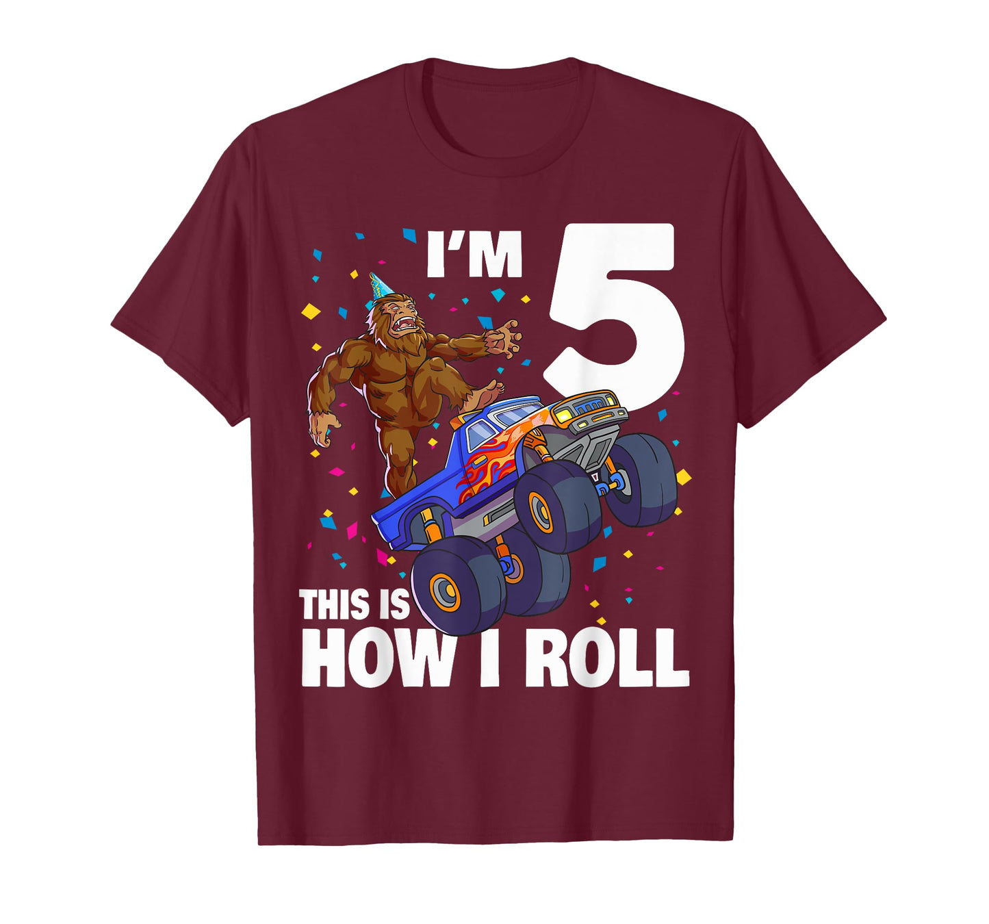 I'm 5 Bigfoot Sasquatch Monster Truck Kids 5th Birthday Boy T-Shirt