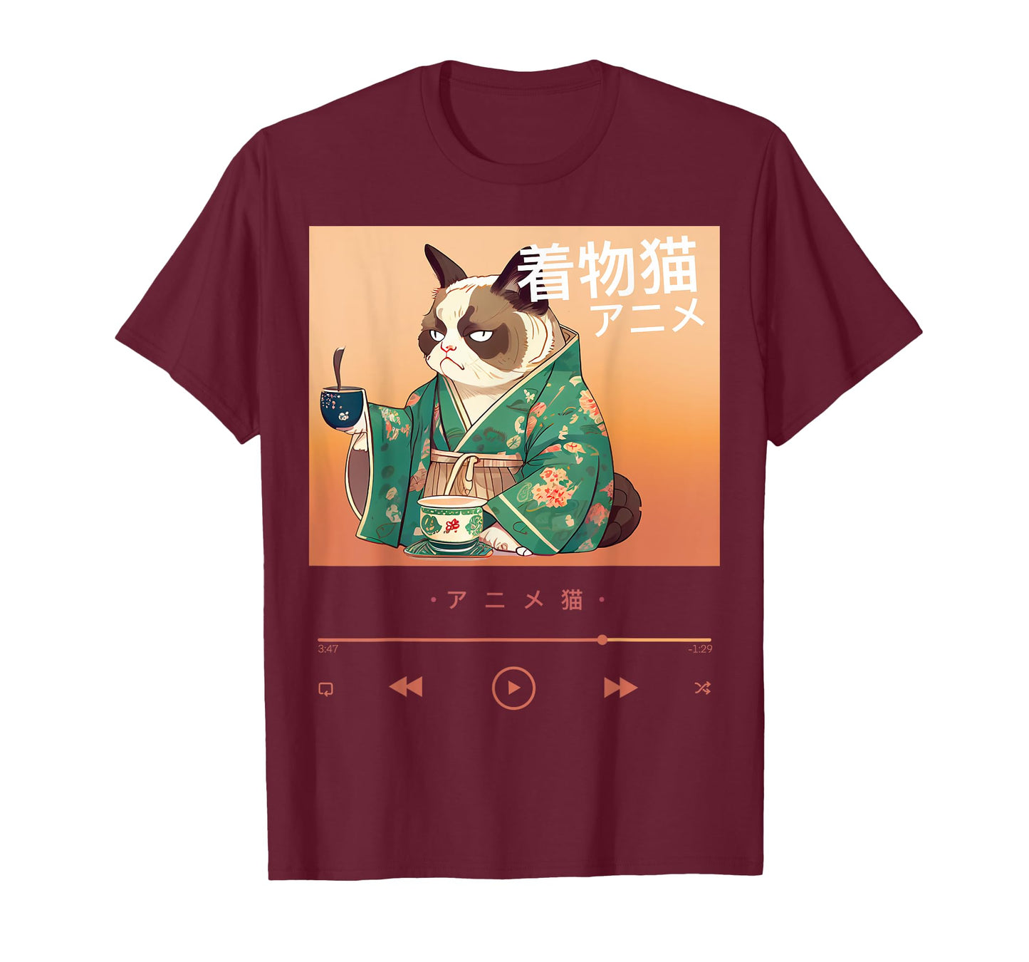Cute Anime Cat in Colorful Japanese Outfit Men Women Kids T-Shirt
