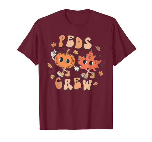 PEDS Crew Pumpkin Thanksgiving Fall Pediatric Nurse Retro T-Shirt