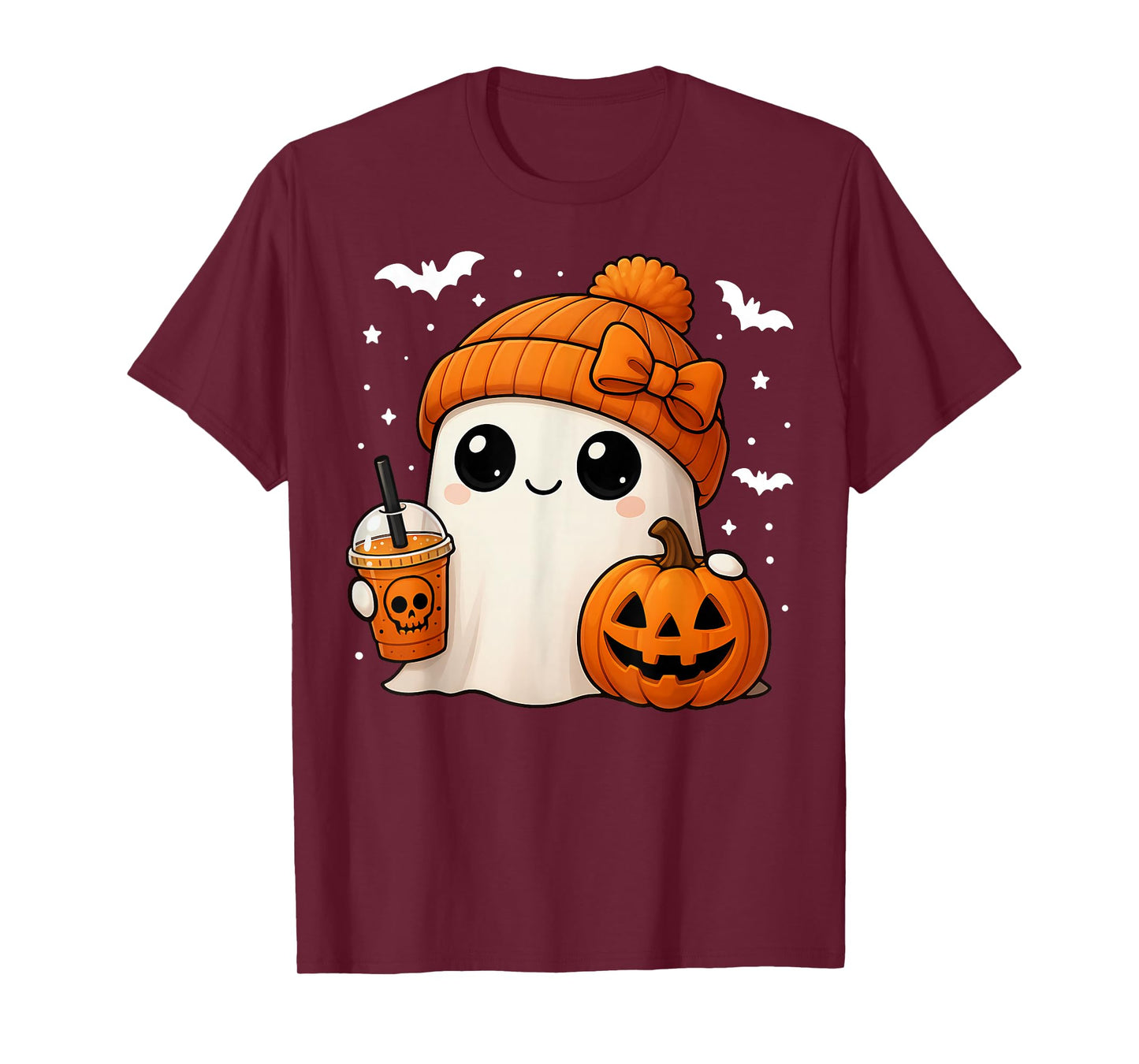 Halloween Cute Ghost Drink Pumpkin Women Girl Bow T-Shirt