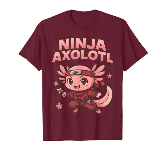 Cute Ninja Axolotl Pink Kawaii Anime Fun Cartoon for Girls T-Shirt