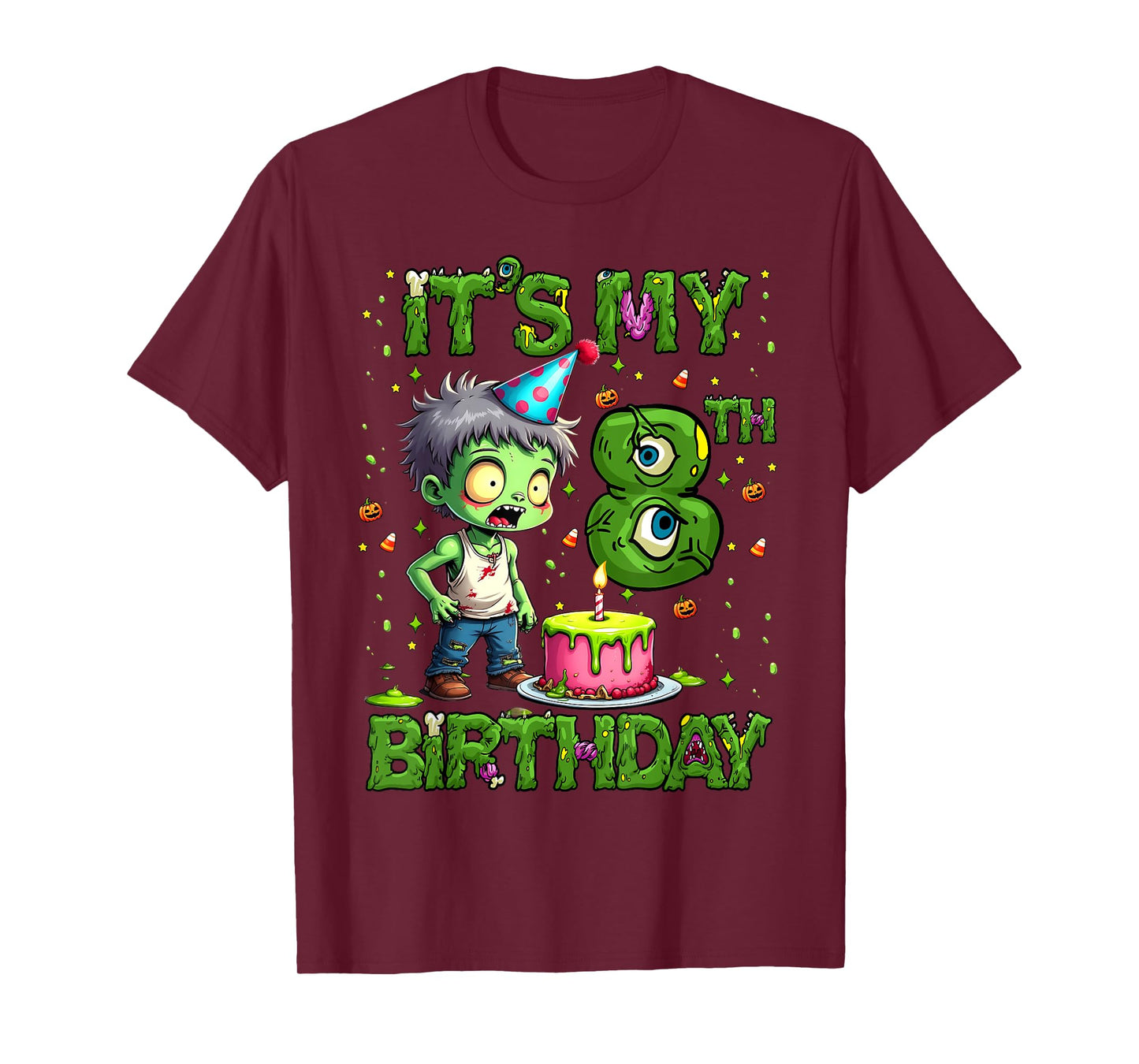 Kids It's My 8th Birthday Boy Halloween Zombie 8 Years Old T-Shirt