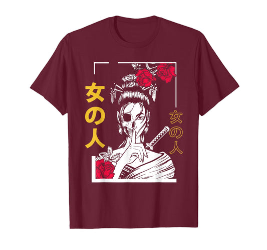 Japanese Samurai Floral Warrior Geisha Woman Tokyo Anime T-Shirt