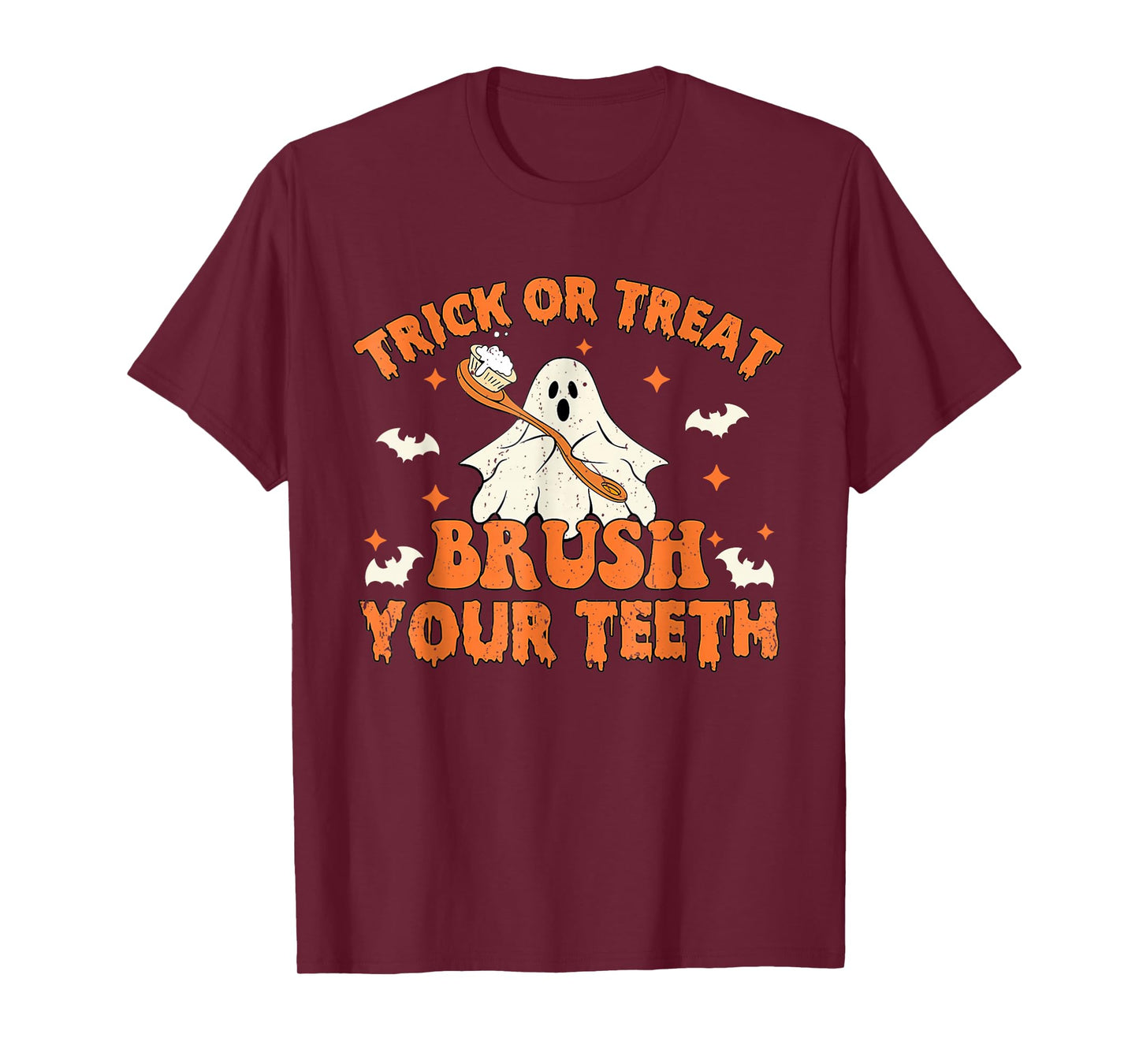 Trick Or Treat Brush Your Teeth Retro Halloween Cute Dentist T-Shirt