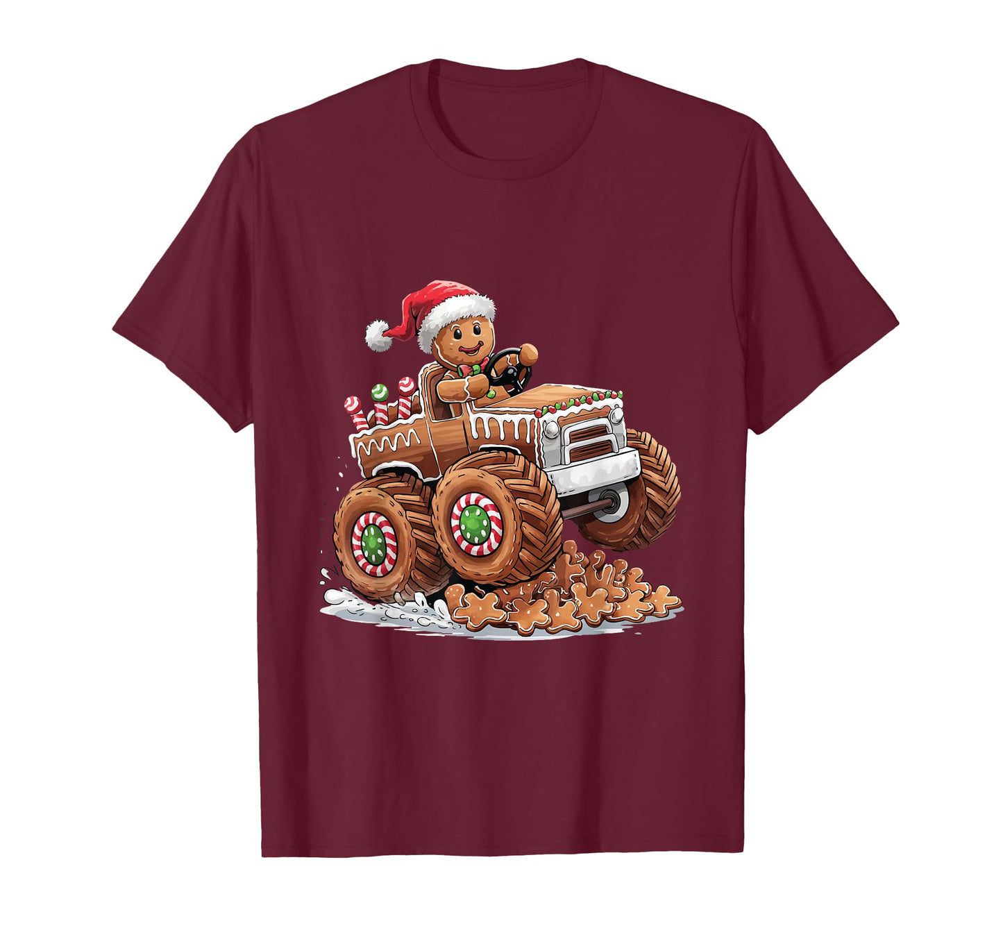 Monster Truck Gingerbread Man Funny Christmas Baking Cookies T-Shirt