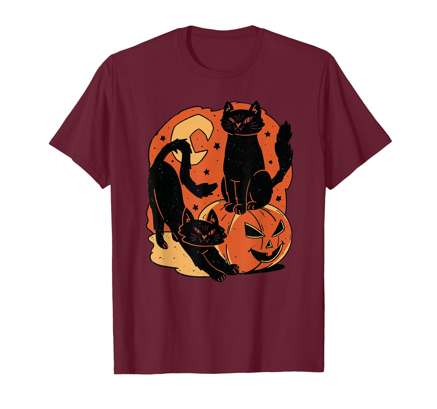 Vintage Scary Halloween Black Cats and pumpkin T-Shirt