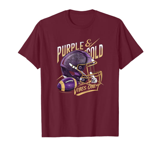 Purple & Gold Vibes Only Football Player Team Matching T-Shirt