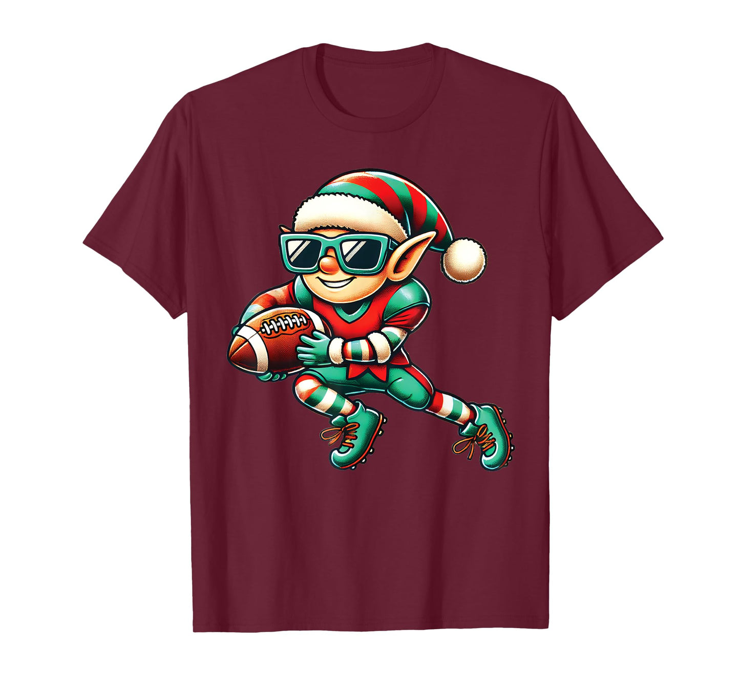 Christmas Elf Playing Football Lineman Quarterback Boys Kids T-Shirt