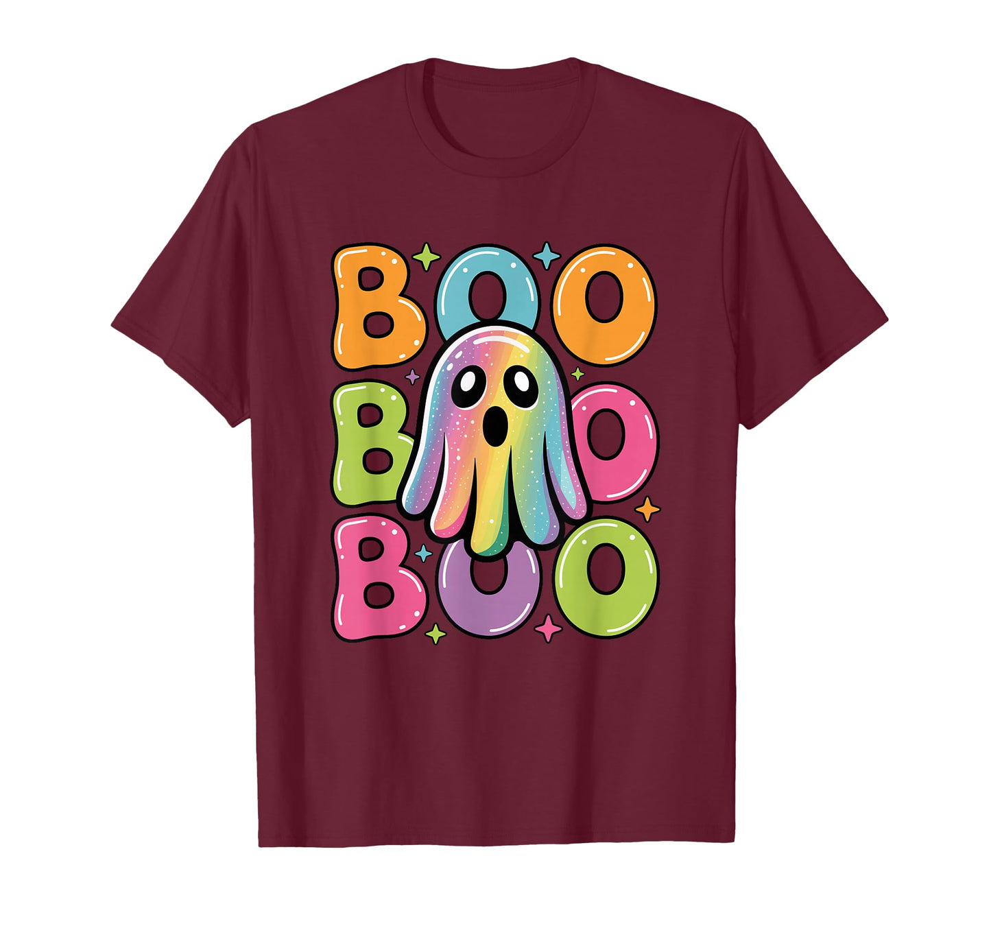 Kawaii Ghost Boo with Sparkles Halloween Colorful Rainbow T-Shirt