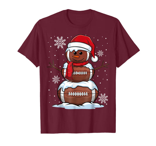 Merry Christmas Football Snowman Holiday Sports Xmas Pajamas T-Shirt