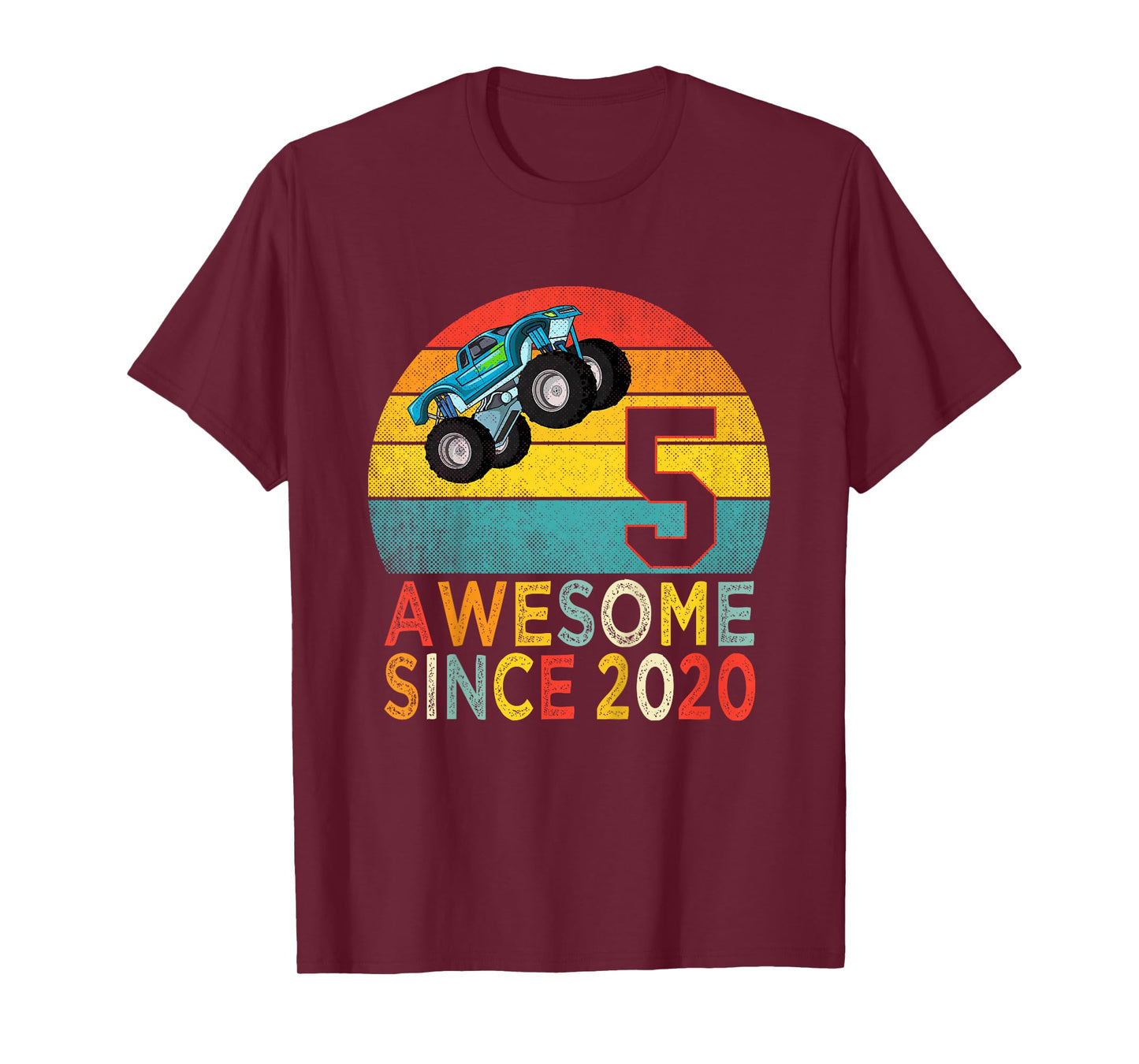 5th Birthday Monster Truck Lover 5 Years Old Vintage Retro T-Shirt
