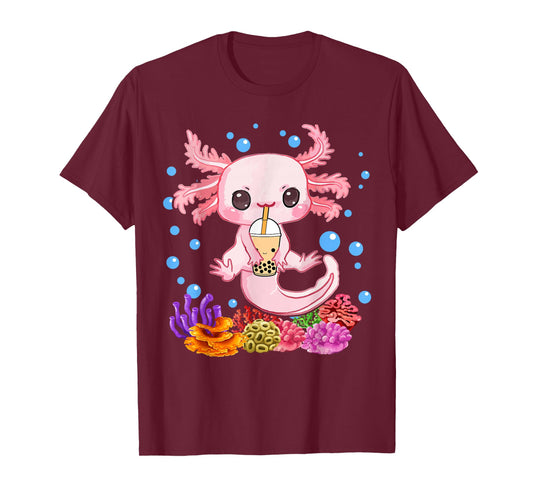Axolotl Boba Tea Bobalotl Kids Teen Girl Cute Graphic Kawaii T-Shirt