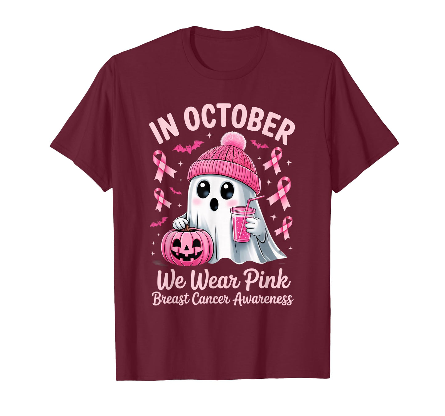 in October We Wear Pink Breast Cancer Awareness Halloween T-Shirt