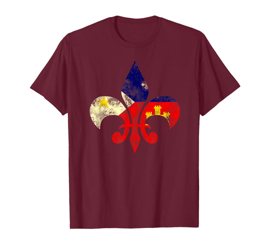 Louisiana Cajun Proud Acadiana Flag Distressed Fleur T-Shirt