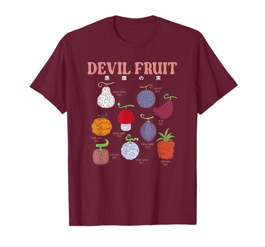 One Piece Anime Devil Fruit Varieties Illustration T-Shirt