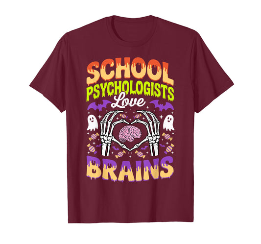 School Psychologist Love Brains Ghost Skeleton Halloween T-Shirt