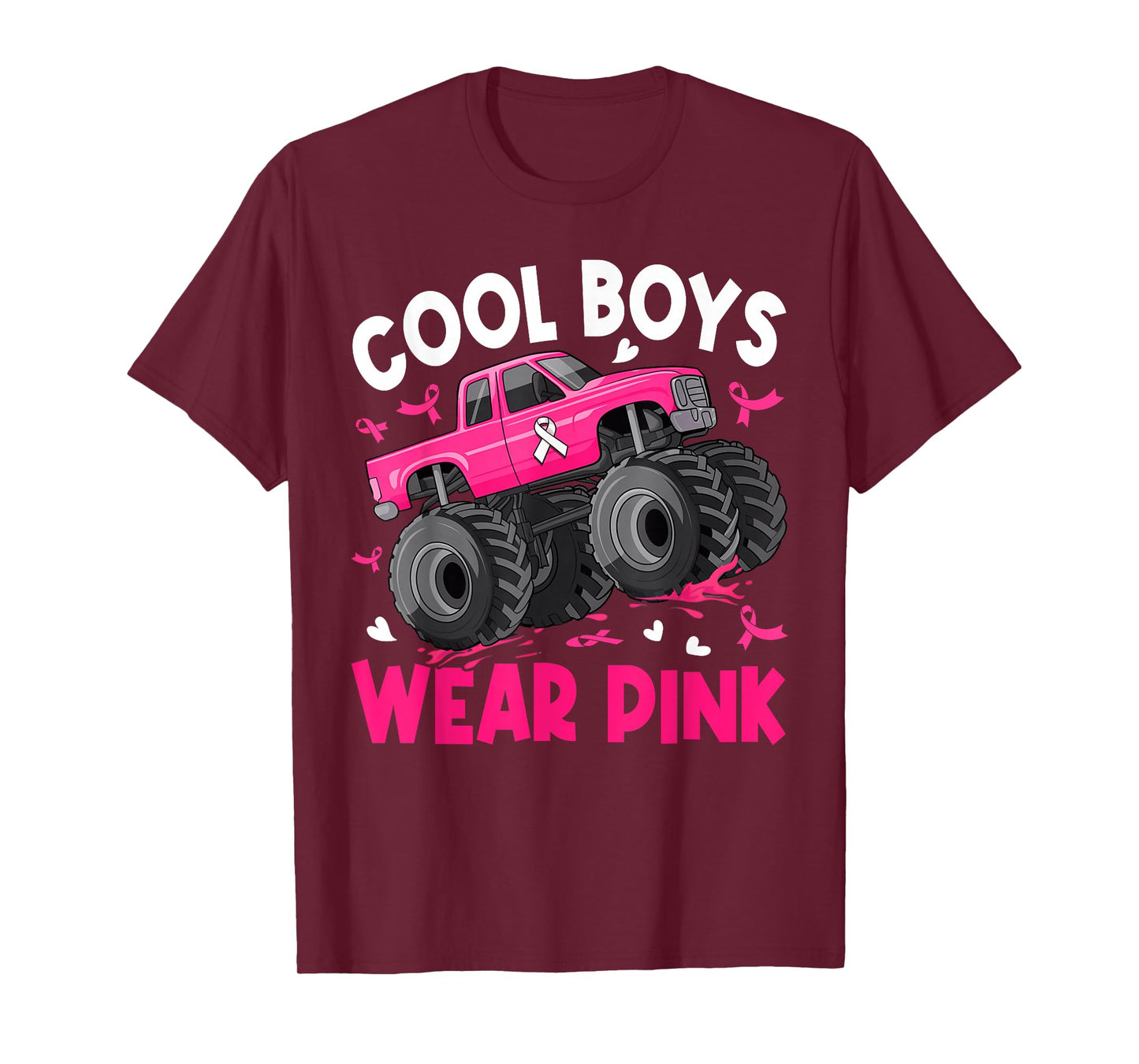 Cool Boys Wear Pink Monster Truck Breast Cancer Awareness T-Shirt