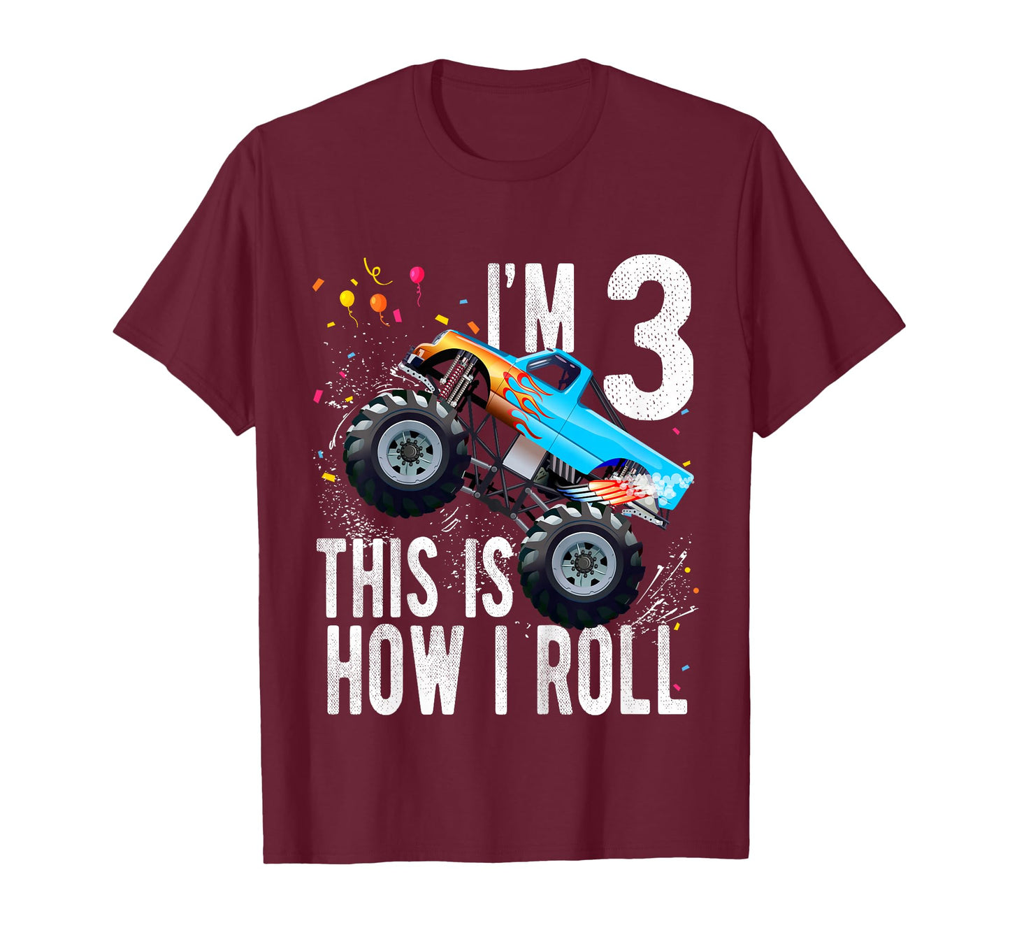 Kids 3 Year Old Shirt 3rd Birthday Boy Monster Truck Car T-Shirt