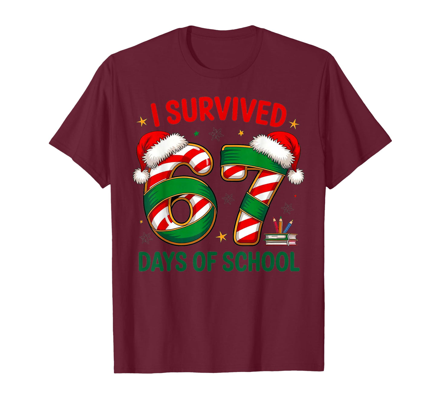 I Survived 67 Days of School Funny Teacher Xmas Design T-Shirt