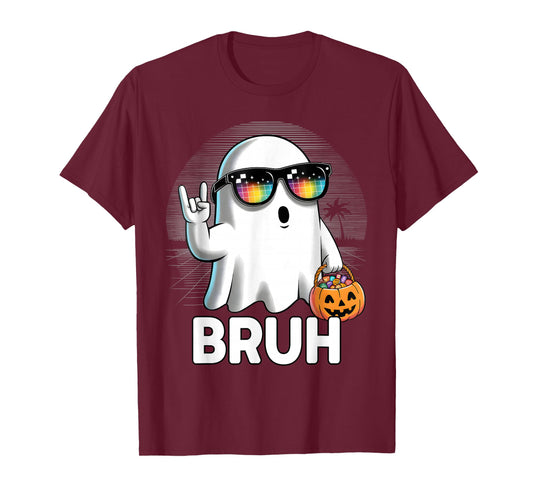 Bruh Funny Ghost Halloween Costume Boys Teens Kids T-Shirt