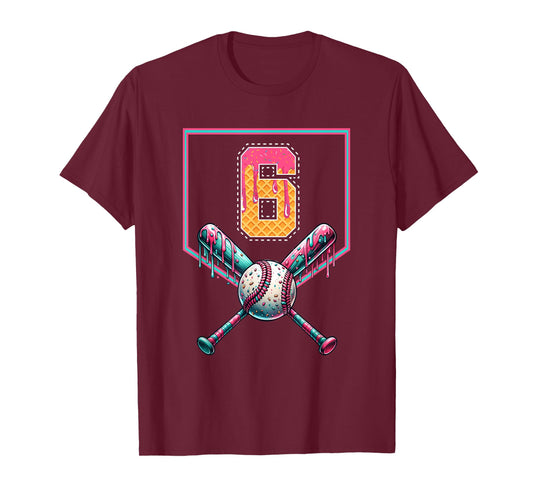 Baseball Drip Number 6 Player Or 6th Birthday Drip Style T-Shirt