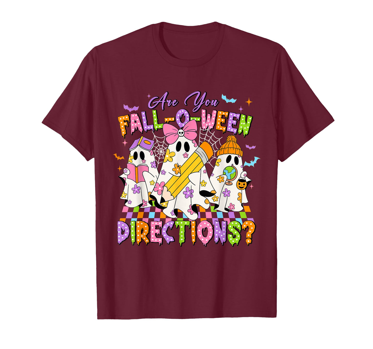 Halloween Floral Ghost Teacher are You Falloween Directions T-Shirt