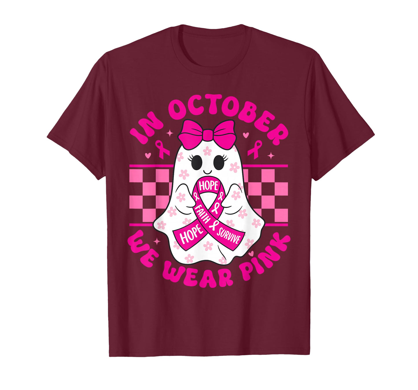 Breast Cancer Spooky Halloween Ghost in October We Wear Pink T-Shirt