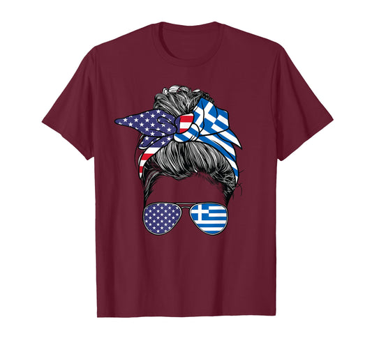 Greek Women Girl USA Heritage American Greece Flag T-Shirt