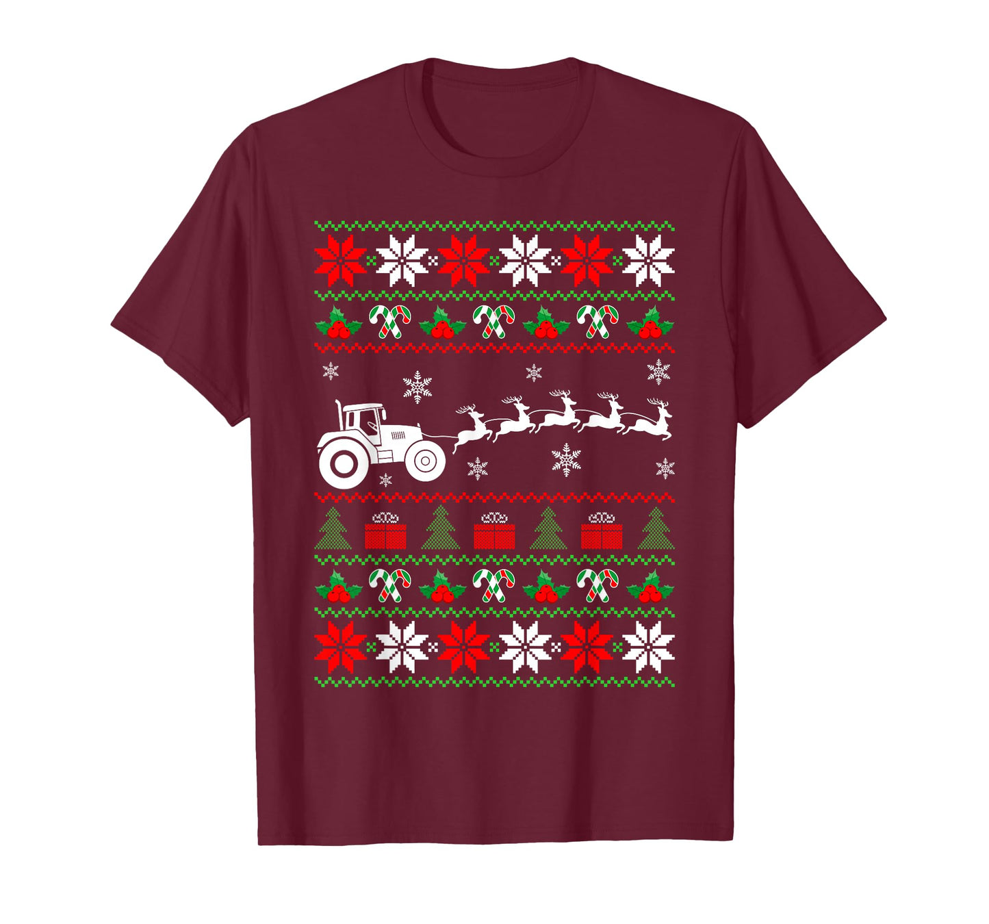 Farm Tractor Reindeer Ugly Christmas Sweater Xmas Farmer T-Shirt