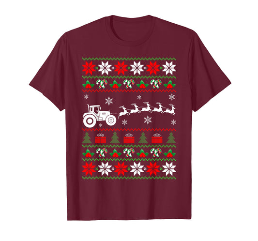 Farm Tractor Reindeer Ugly Christmas Sweater Xmas Farmer T-Shirt
