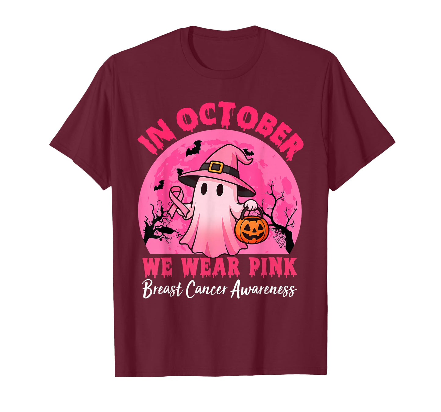 in October We Wear Pink Breast Cancer Awareness Halloween T-Shirt