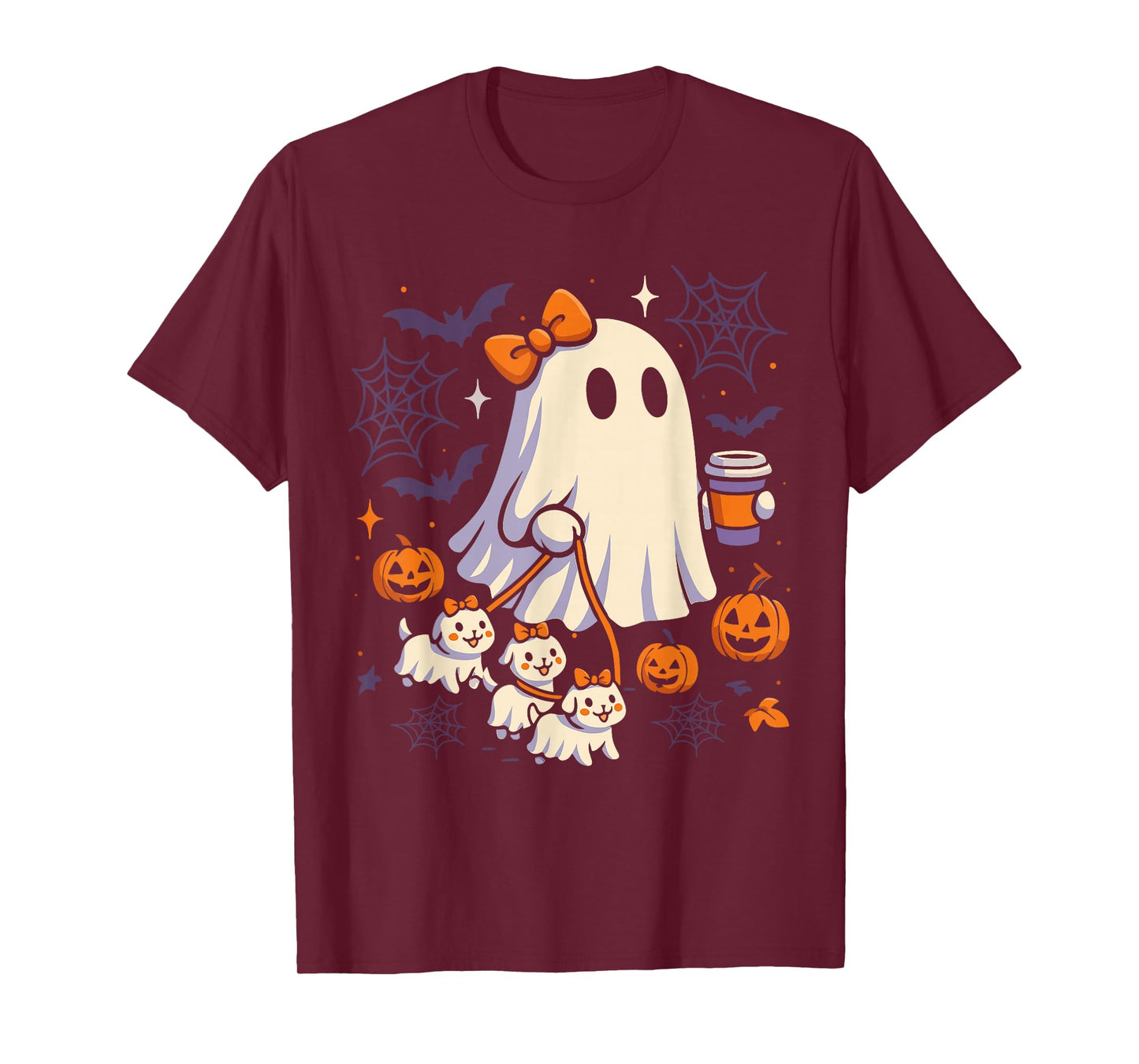 Ghost Walking Dog Shirt Coquette Halloween Dog Ghost Coffee T-Shirt