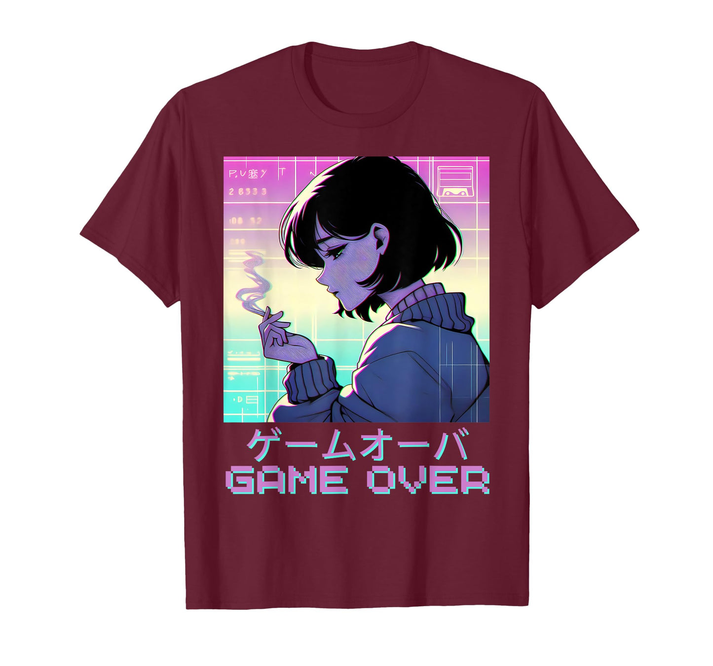 90s Japanese Sad Anime Girl Game Over Vaporwave Aesthetic T-Shirt