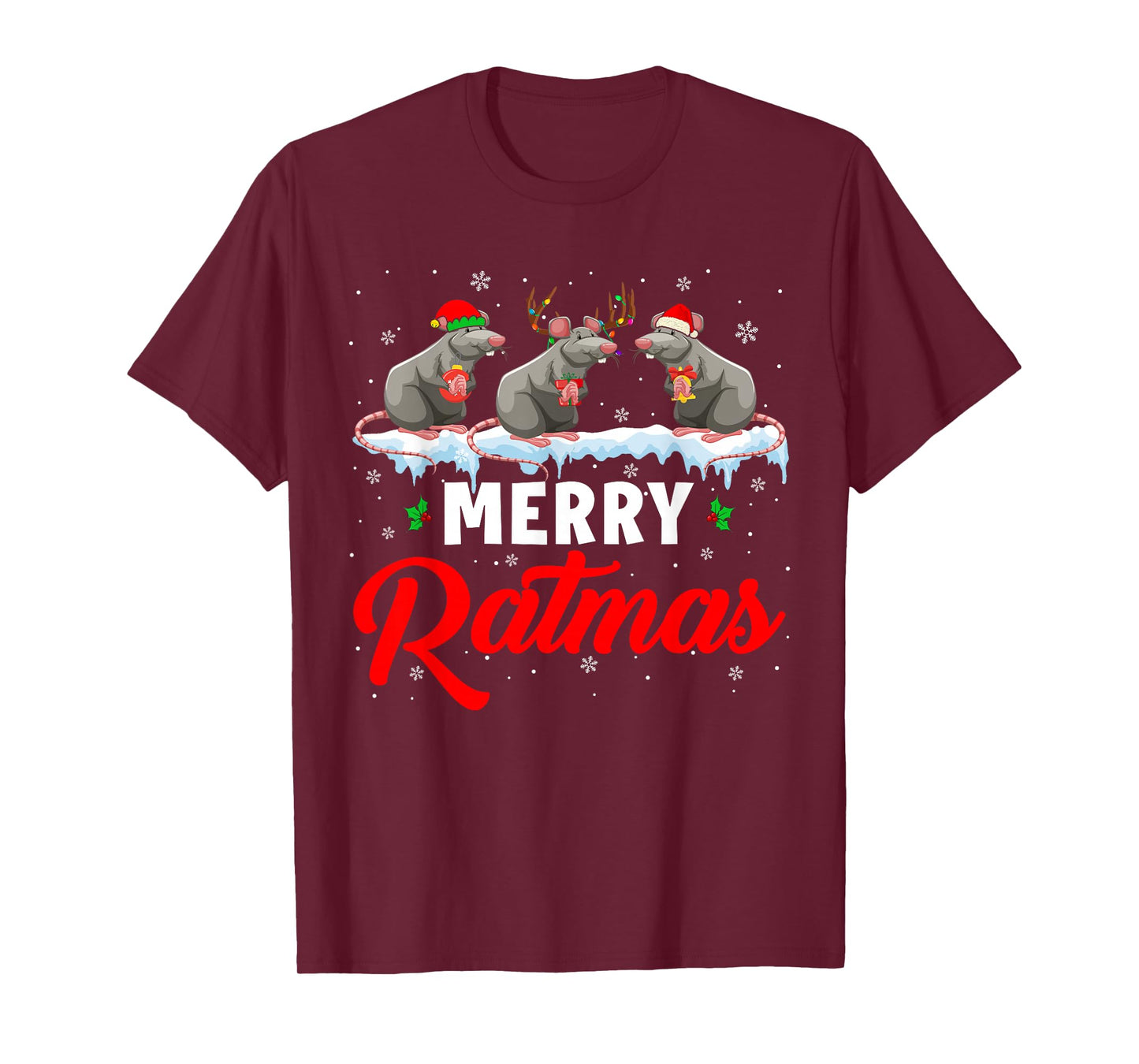 Merry Ratmas Funny Santa ELF Reindeer Rat Christmas Light T-Shirt