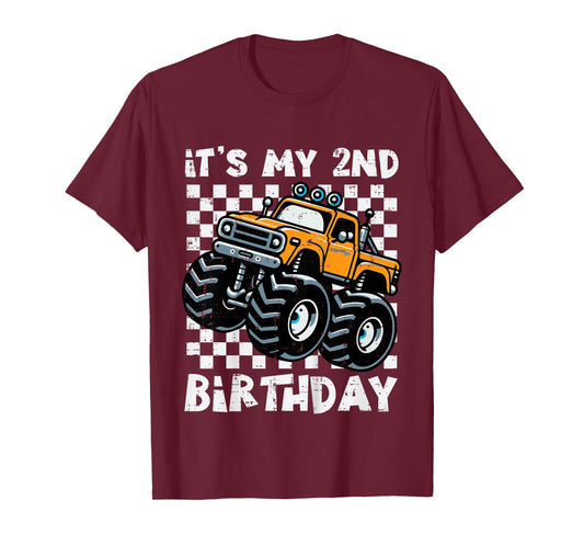 Its My 2nd Birthday Monster Truck 2 Year Old Bday Boys Kids T-Shirt