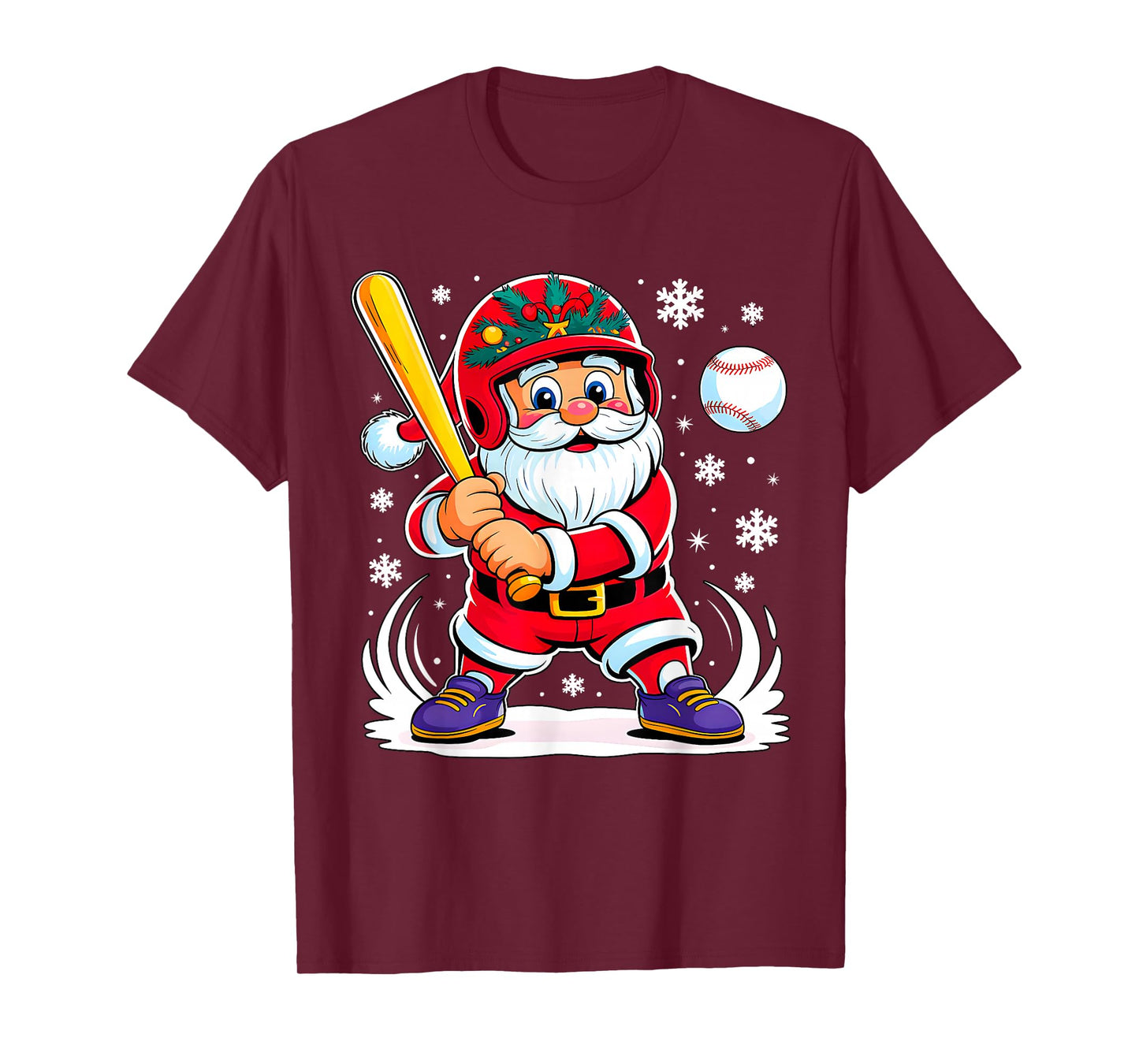 Funny Santa Baseball Christmas Pajamas Xmas Men Boy Kids T-Shirt