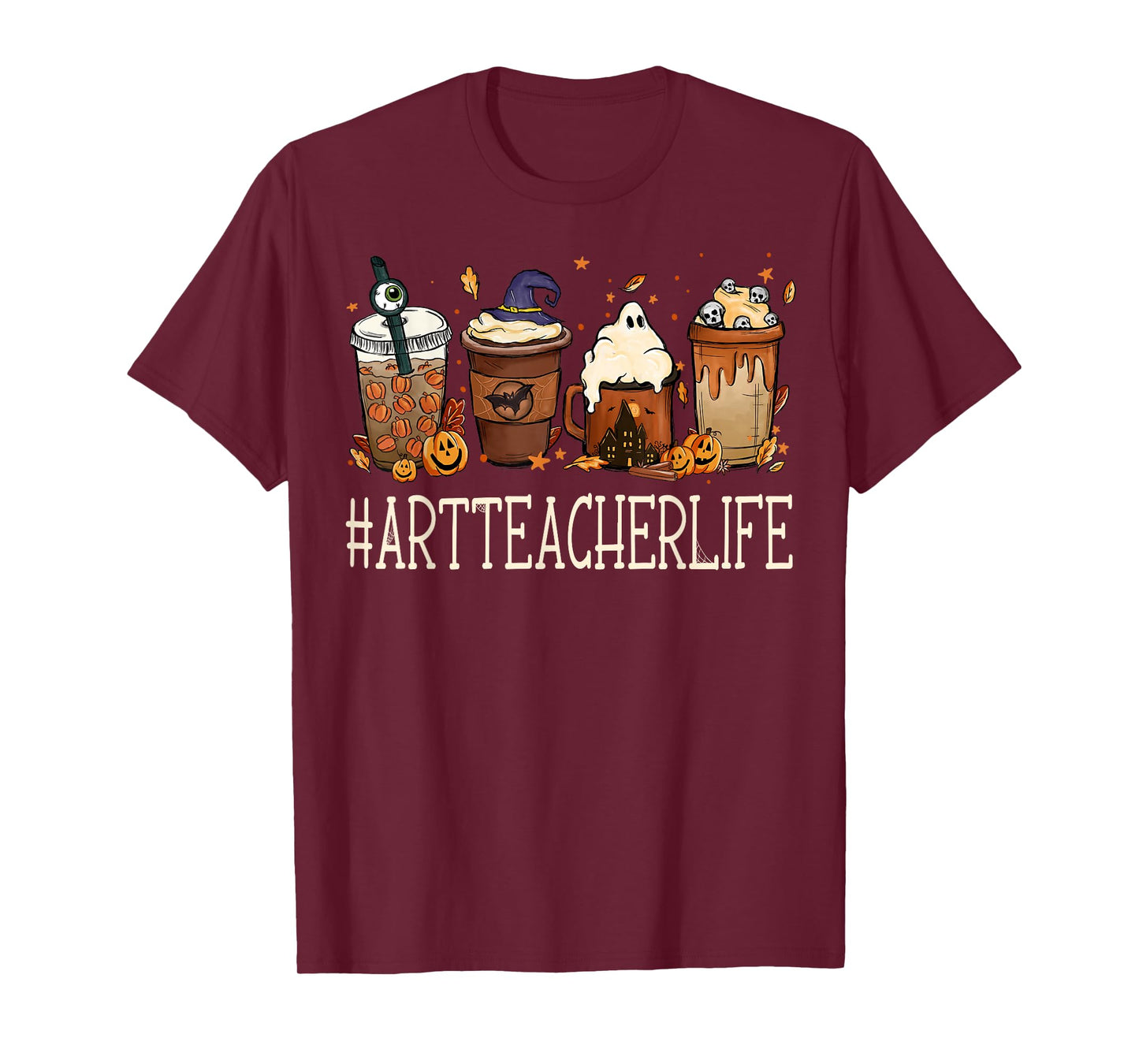 Art Teacher Horror Coffee Spooky Halloween Pumpkin Autumn T-Shirt