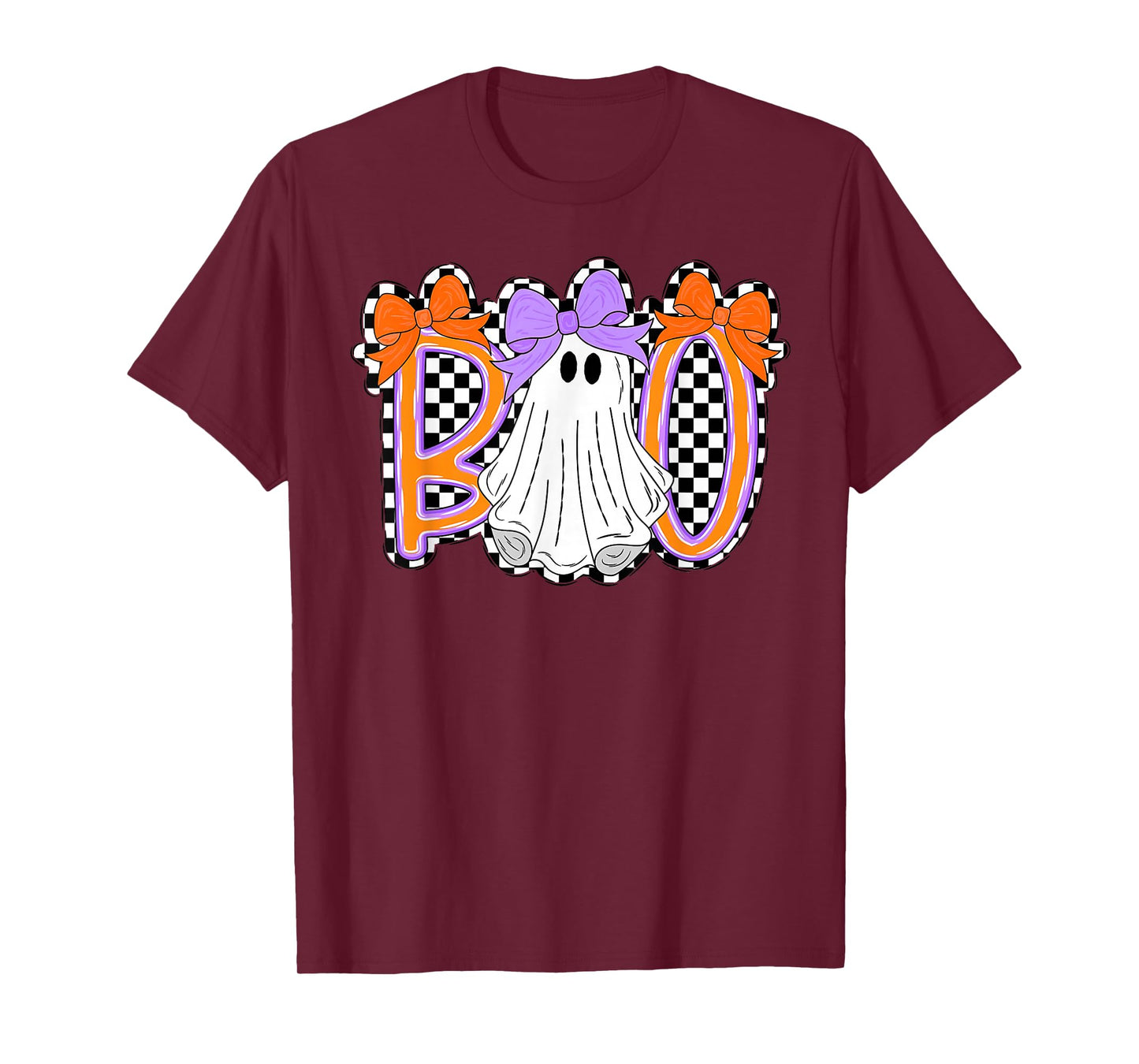 Cute Boo Ghost Coquette Bow Checkered Halloween Costume Girl T-Shirt