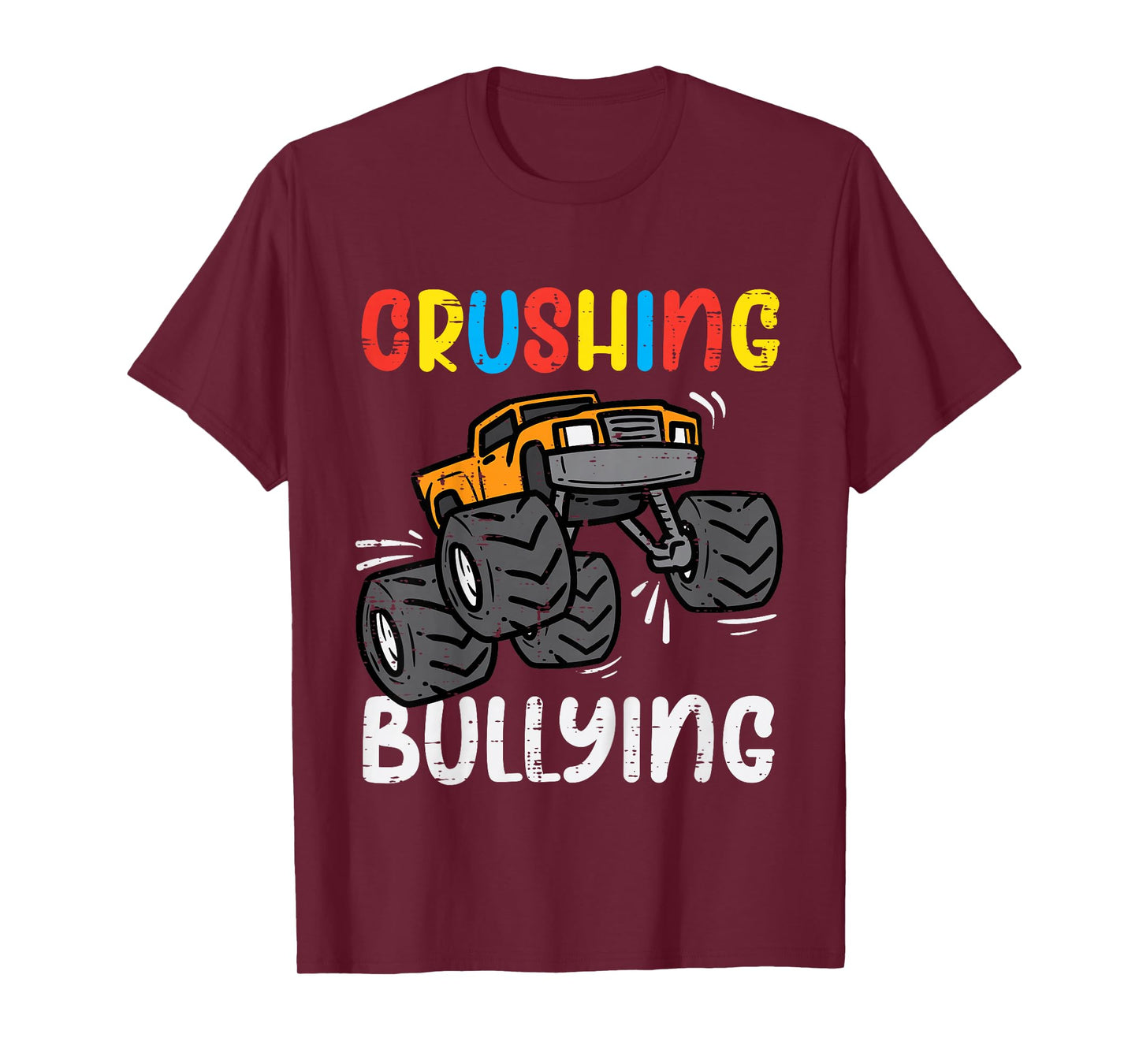 Kids Crushing Bullying Monster Truck Orange Unity Day Kids Boys T-Shirt